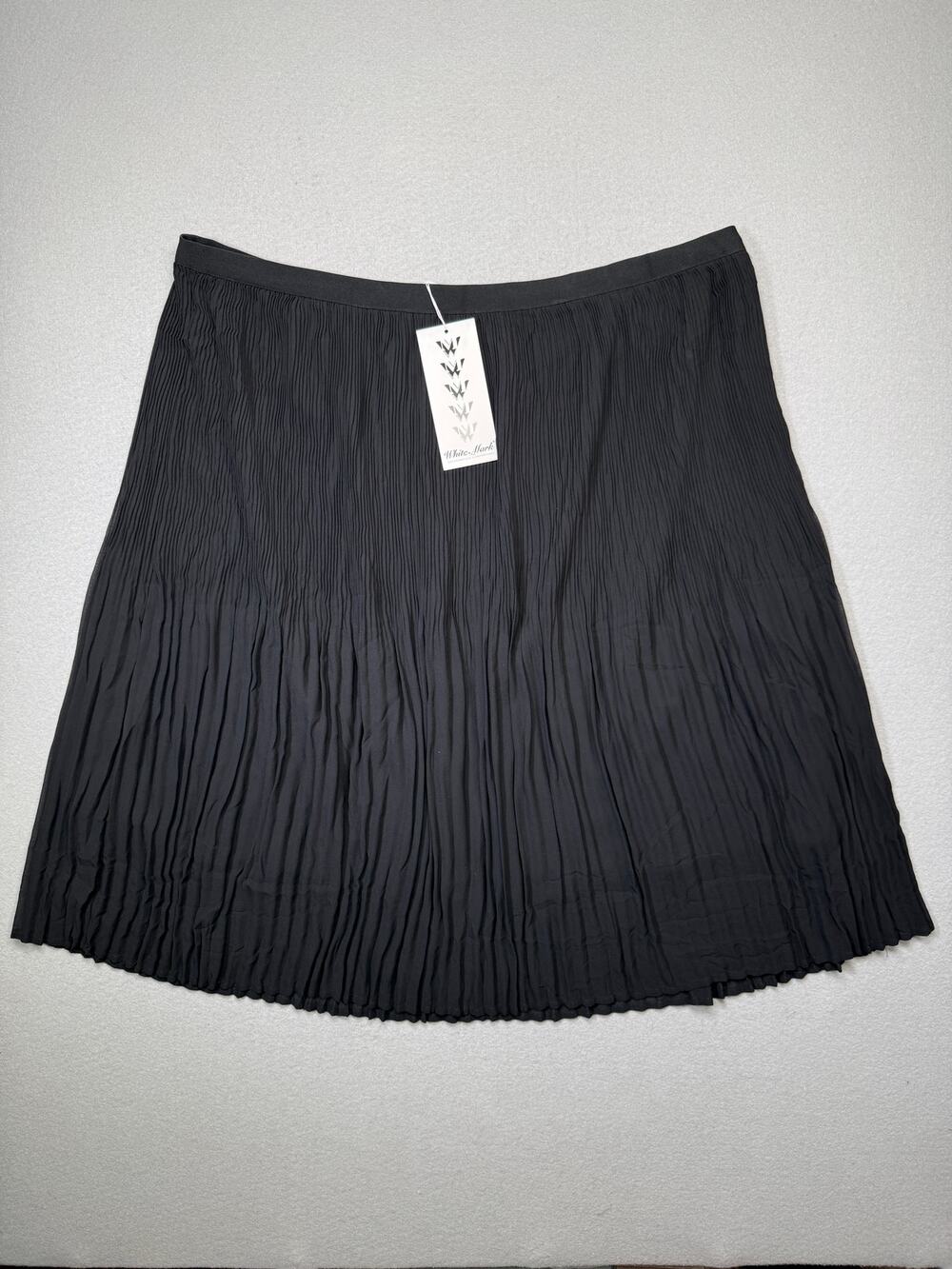 White Mark Plus Size Pleated Chiffon MIDI Skirt - Black - 3X